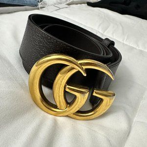 Gucci Textured Leather Belt with Double G buckle- Dark Brown- Size 90